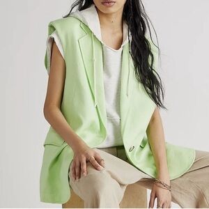 Free People Green Light Lime Bright Young Things Linen Vest size XL